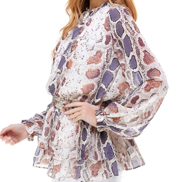 TCEC | NWOT | Animal Printed Boho Ruffle Tunic Top | Purple | S | CD01379 - Picture 3 of 5